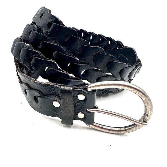 ANOTHER LINE INC black Triple BRAIDED wide BELT Women\'s Size LARGE silver buckle main image 7